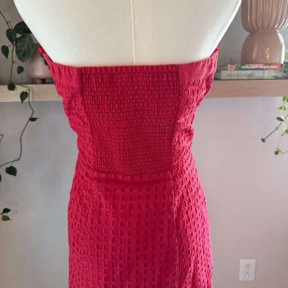 White House Black Market Hot Pink Strapless Eyelet Dress 6 Cotton Cocktail Party - Picture 4 of 7